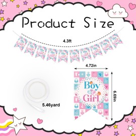 Baby Gender Reveal Banners Decorations, Team Boy or Girl Bunting Signs Blue Pink Paper Hanging Garland for Baby Shower Gender Reveal Party Supplies