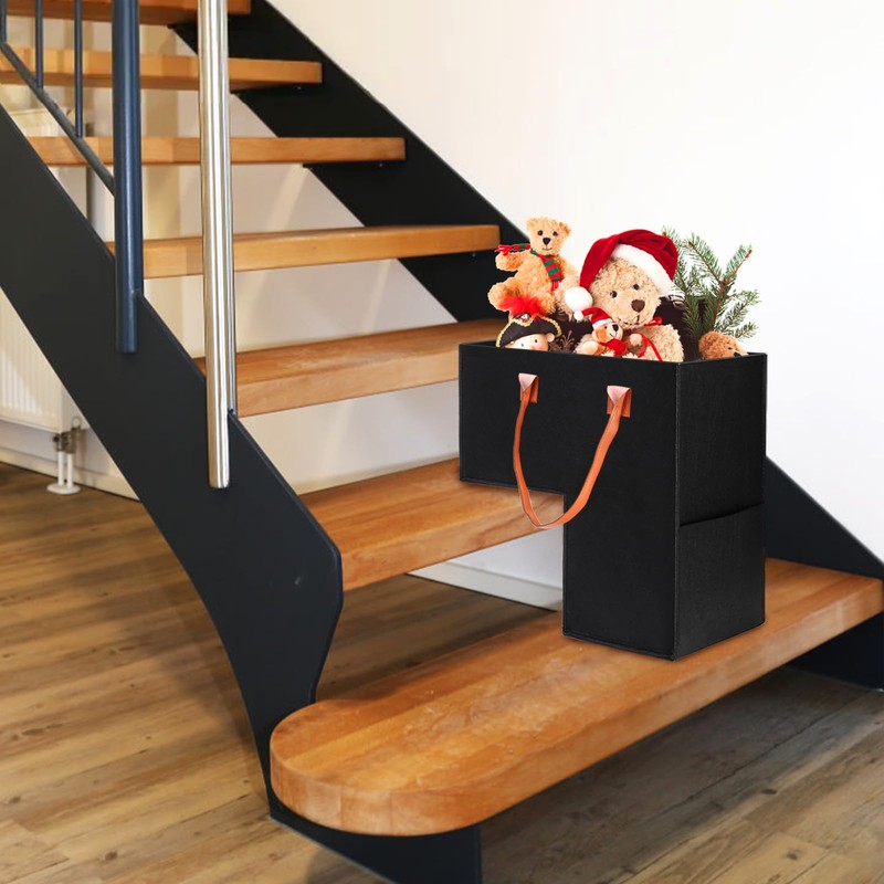 Yopay 2 Pack Stair Basket with Leather Handle, Upgraded Foldable