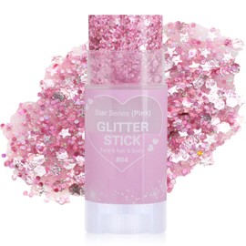 Paminify Pink Face Body Glitter Stick, Chunky Sequins Glitter Singer Concert Outfits for Women,Body Paint for Hair Eye Clavicle,Waterproof Shimmer Rave Music Festival Accessories for Parties & Events