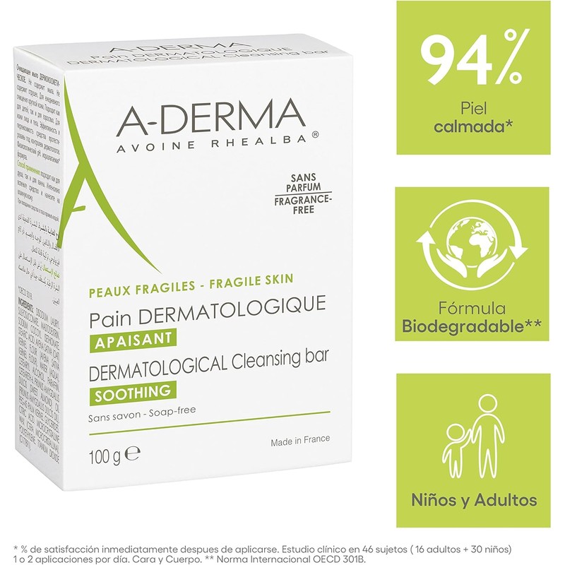 A-Derma Barra Dermolimpiadora 100 g – Limpieza Suave para Piel