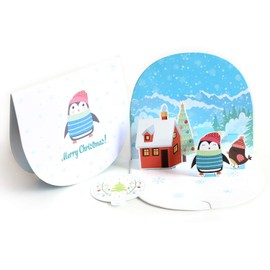 Paper Spiritz 3D Xmas Card, Christmas Penguin, Holiday Invitation Card, Pop up Christmas Cards for Kids, 3D Cards Christmas, Pop up Cards Christmas