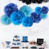 Blue Paper Flower Pom Poms Wall Decorations for Baby Showers,
