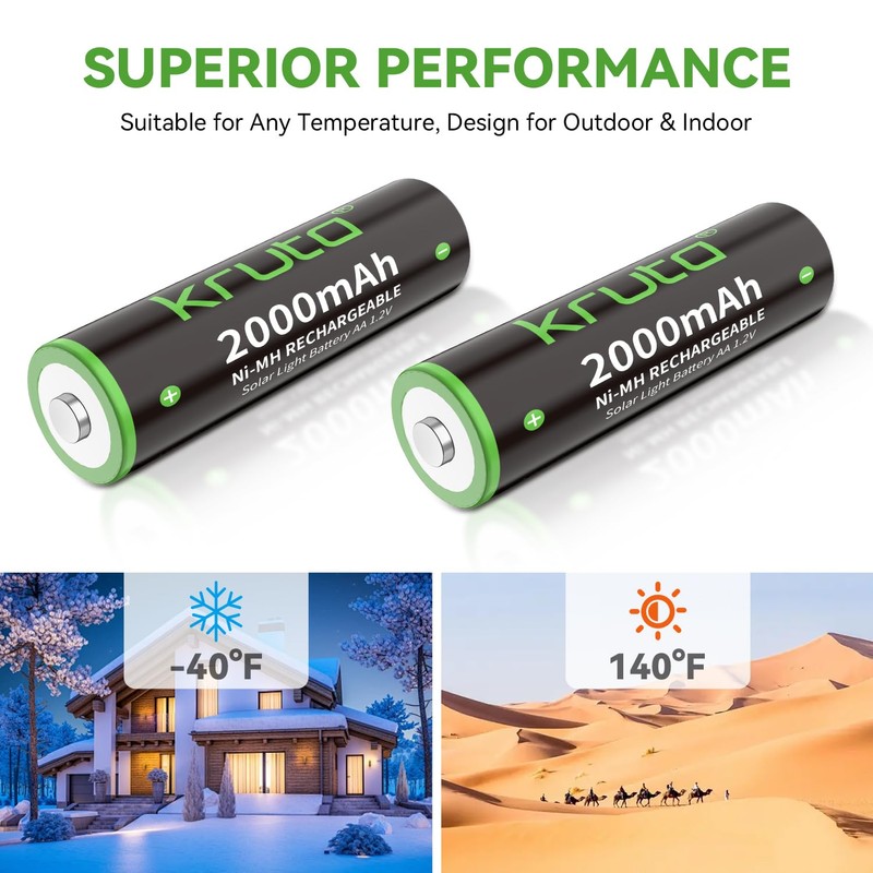 Kruta NiMH Rechargeable AA Batteries, 2000mAh 1.2V NiMH High Capacity