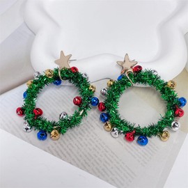 Christmas Green Wreath Dangle Drop Earrings Cute Jingle Bell Red Blue Gold Plated Star Stud Dangling Lightweight Ornament Hypoallergenic Fashion Jewelry Gift for Xmas Party New Year