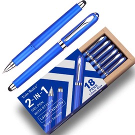 Gel Ink Rollerball Stylus Pen - 18 Pack,1.0mm Gel Pen Bold Point,2 in 1 Capacitive Stylus Pen,Large Capacity Blue Ink,Writing Smoothly for Office,Business,Gift,Metal Silver Clip,Kaka Rabbit