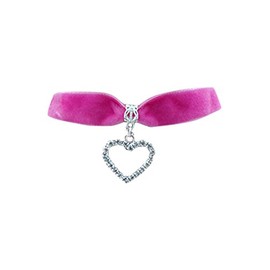 dunns-jewels Classic Gothic Pagan Emo Shocking Pink Velvet 16mm Choker Necklace with a Rhinestone Heart