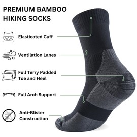 PANDA FOOD Premium Bamboo Outdoor Walking Socks | Anti-Blister Warm and Breathable Socks for Work or Hiking | Unisex Men and Women | 3 Pack UK | Charcoal | 7-12