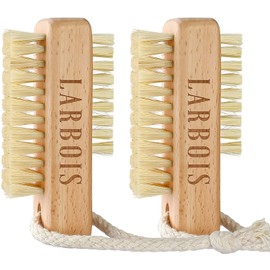 Nail Brush,Larbois Wooden Nail Brushes for Cleaning Nails 2Pack Double Sided Nail Srubbing Brush Eco Friendly Fingernail Brush with Hanging Rope (Beechwood)