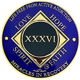 Simply Minimal NA 31-40 Years Medallions, Narcotics Anonymous Coins, Gold Color Plated Recovery Token (36 Year Purple, Black, Gold)