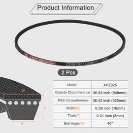 sourcing map 2pcs XPZ925 EPDM V-Belt, wedge Section Cut Edge Cogged Industrial Rubber V Belt 10mm Width x 925mm Pitch Circumference