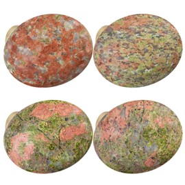 mookaitedecor Set of 4 40mm Unakite Stone Drawer Knobs with Screws, Healing Stones and Crystals, Oval Decorative Stones Pull Handles for Cabinets Cupboard Wardrobe Home Kitchen