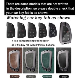 ontto Key Fob Cover Fit for Chevy Equinox 2025 Car Key Case for Silverado 1500 Suburban Tahoe Corvette Colorado Traverse 2021-up,Metal and Leather Key Shell with Clear TPU Front Case,Black
