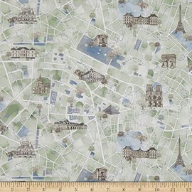 Liberty Fabrics Tana Lawn Rue De Paris Green/Multi, Fabric by The Yard