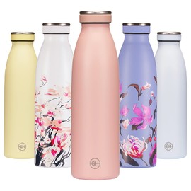 GH Stainless Steel Water Bottle, 500 ml, Peach Punch Reusable Vacuum Metal Thermos Flask, Water Bottle, Leak-proof Insulated Thermos Flask, BPA-Free Insulated Flask for Sports, Office