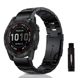 SumRioo QuickFit 22 mm Bracelet for Garmin Fenix 7/6/5/Fenix 7 Pro Solar/7 Pro/7 Solar/6 Pro Solar/6 Pro/6 Solar/5 Plus, Titanium Alloy Metal Watch Strap for Garmin Epix/Epix (Gen 2) 47 mm, Black