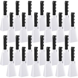 Boao 24 Pack Cow Bell with Handles 8 Inch Noise Makers Cowbells for Sporting Events Cheering Bell Loud Cowbell Bulk for Graduation Football Games Party Chimes Percussion Musical Instrument(White)