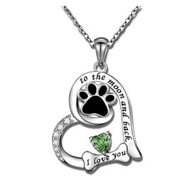 SUPAC Dog Paw Love Pendant Necklace, to the moon and back, I love you- Jewlery Gift for Birthdays or Christmas. Multiple Color Options of Simulated Diamond, Adjustbale, Metal, Rhinestone