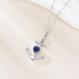 ANGSAU Anchor Necklace Sterling Silver Faith Hope Charity Pendant Heart Cross Anchor Jewelry Birthday Gifts for Women Men (A09-Silvery anchor-September)