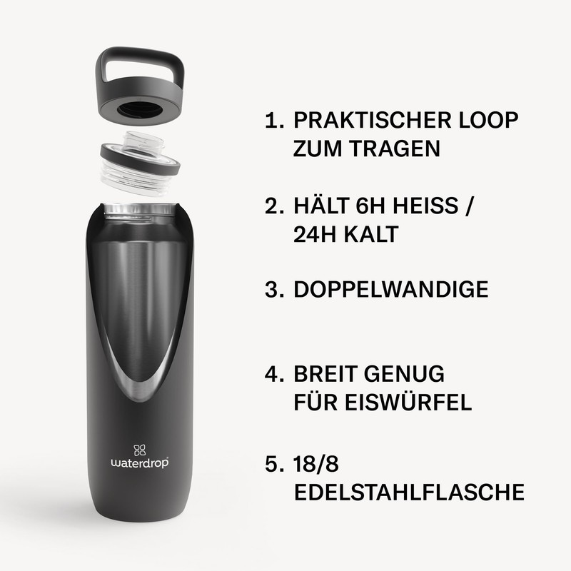 Waterdrop® All Purpose Thermos Flask, 1 Litre, Insulated Stainless Steel