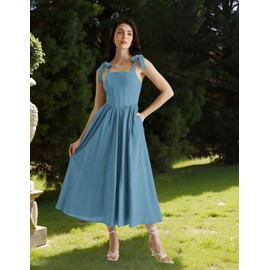 Scarlet Darkness Corset Dress for Women Sqaure Neck A Line Long Summer Sundress Dusty Blue XL