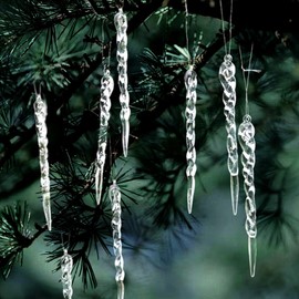 VOPIWOZ Pack of 30 Icicle Christmas Tree Decoration, Acrylic Pendant Christmas Icicle Hanging with Silver Christmas Rope, Suitable for Christmas Decoration, Winter Decoration, Wedding Decoration
