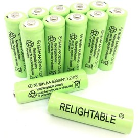 NiMH AA/AAA 600mAh 1.2V Rechargeable Batteries for Solar Lights, Garden Lights and Remotes (12PCS AA 600mAh Batteries)