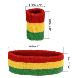 PATIKIL Sports Wristband and Headband Set 7x8cm Cotton Terry Cotton Sweat Band and 18x6cm Headband for Tennis Basketball Running Red Yellow Green (1 Headband + 2 Wristbands)