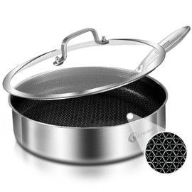 LOLYKITCH 3 Quarts Hybrid Stainless Steel Nonstick Sauté Pan,Skillet,10 Inch Induction Deep Frying Pan,Dishwasher and Oven Safe,Riveted Handle.
