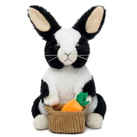 Nleio Bunny Stuffed Animal Holding Basket, 12" Stuffed Bunny with Floppy Ears, Machine Washable& Softness, Easter Bunny Stuffed Rabbit for Girls Boys Kids Birthday Easter Gifts Decorations, Black