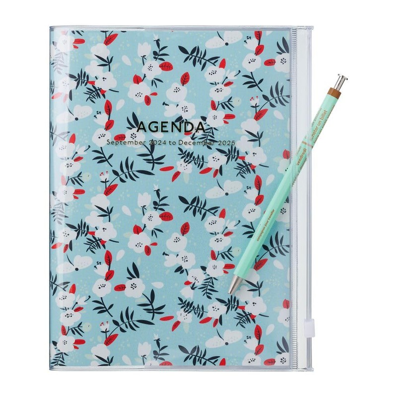 MARK'S 2024/2025 Pocket Diary A5 Vertical, Flower Pattern // Navy: