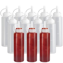 OAMCEG 12 Pack Ketchup Squeeze Bottles 8 OZ Plastic Condiment Squeeze Squirt Bottles and Caps with Discrete Measurements, for Ketchup, BBQ, Sauces, Syrup, Condiments, Dressings, Paint - BPA Free