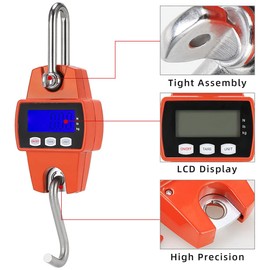Mini Crane Scale Digital Crane Scale 500kg/0.1kg 20mm LCD Heavy Duty Hanging Hook Scale with Aluminum Case Handheld Portable Crane Scale with Hook for Farm Hunting Fishing Outdoor