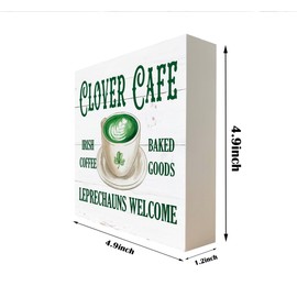 St. Patrick's Day Decor, Wooden Box Sign Desk Decor, White Wood Box Sign, Irish Home Decor, Kitchen Decor for Shelf, Farmhouse Wood Sign, Decor for Cafe Coffee Station, Clover Cafe Irish Coffee Sign