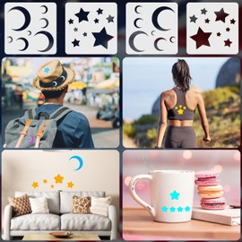 Moon and Star Stencil, 4PCS Small Plastic Moon and Star Template Moon and Star Stencils for Painting Fabric Walls Arts Paper Home Decoration
