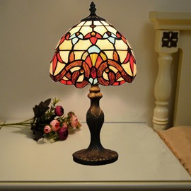 Olyfeiray Tiffany Style Table Lamp 8", Orange Stained Glass Lamp Tiffany Table Lamp Bedroom Bedside Tiffany Style Lamp for Living Office Dormitory Bar Retro Unique Cute Accent Decor,8X8X15 Inches