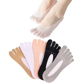 Auidy_6TXD 5 Pairs Orthopedic Compression Socks for Women, Five Finger No Show Women Toe Sock Boat Low-Cut Liner Socks with Gel Tab