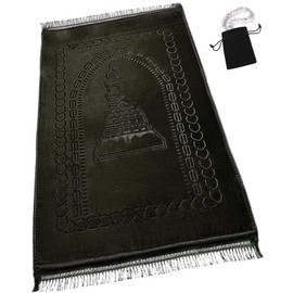 Durable Prayer Rug Muslim Mat Islamic - Luxurious Velvet Prayer Rug Sajadah for Kids Men Women for Eid Travel Ramadan, Soft and Luxury (Black)