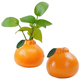 Ceramic Orange-Shape Vase Set of 2, Minimalist Home Decor, Durable Retro Flower Containers, Mid-Century Modern Planters, Suitable for Bedroom/Office