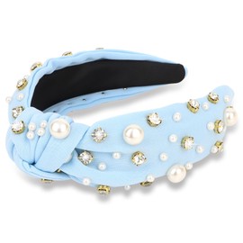 Blue Headband Pearl Knotted Headband Sparkly Rhinestone Pearls Top Knotted Headbands Fashion Accessories Cute Hair Bands
