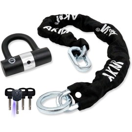AKM Anti-Theft Bike Lock 3foot/90cm Long Heavy Duty Chain Lock Durable 10mm Thick Chains with 4 Keys Security 16mm U Lock for Bicycle,Scooter,Moped,Motorcycle,Gates