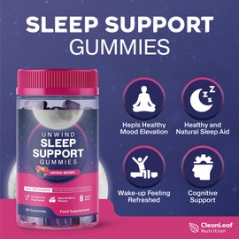 Unwind Sleep Support Gummies for Adults - Formulated for Restful Nights, Sleep Gummies Promoting Natural Sleep Production, Promotes Healthy Sleep Patterns, 60 Count