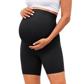 BONVIGOR Clouduxi - Pantalones cortos de maternidad sobre el vientre de 6 pulgadas, para el embarazo, pantalones cortos deportivos para entrenamiento, yoga, Negro -, X-Large