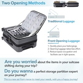 Merax 20 Inch Carry On Luggage with Spinner Wheels Top Opening Hard Shell Suitcase TSA Luggage Suitcases for Travel Woman Men(Gray)