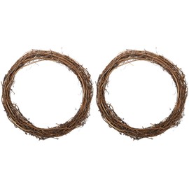 PATIKIL 10 Inch Rattan Wreath, 2 Pcs Christmas Round Natural Vine Branch Wreath Garland Floral Ring Hoop for Door Window Hanging Decorations, Brown