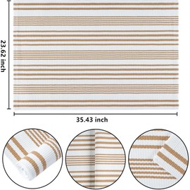 BUAGETUP Khaki and White Striped Outdoor Rug 24' x 51'Outdoor Front Porch Rug Hand-Woven Machine Washable Indoor/Outdoor Layered Door Mats for Entryway/Bedroom/Outdoor