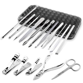 Manicure Pedicure Set Nail Clipper, 17 Piece Stainless Steel Tools for Nail Grooming Cutter Kit Men/Women Includes Cuticle Remover with Portable Travel Case by Totech
