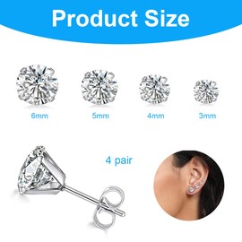 Reccisokz 4 Pairs of Women's Earrings, Lamp Dot Earrings, Silver Star Gold-Plated Earrings, Dangling Star Gift, Birthday Jewellery