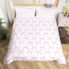 Cartoon Bowknot Kids Duvet Cover Set Twin Size,Pink Bow Tie Butterfly Knot Princess Bedding Set,Girls Women Room Decor,Watercolor Bow Patchwork Pink White Quilt Cover,1 Pillowcase(No Comforter)