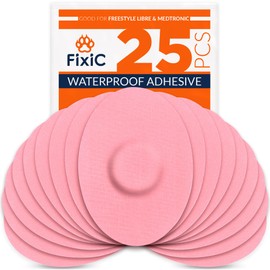 FixiC Freestyle Adhesive Patches 25 PCS – Good for Libre 1, 2, 3 & Plus – G7 & Stelo – Guardian – Waterproof Adhesive Patches – Libre Adhesive Covers – Pre-Cut – Best Fixation for Your Sensor! (Pink)