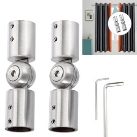 Cokritsm 25mm Curtain Rod Corner Connector, Adjustable Curtain Pole Connector, Heavy Duty Window Curtain Rod Corner Stainless Steel Hinged 2pack Silver